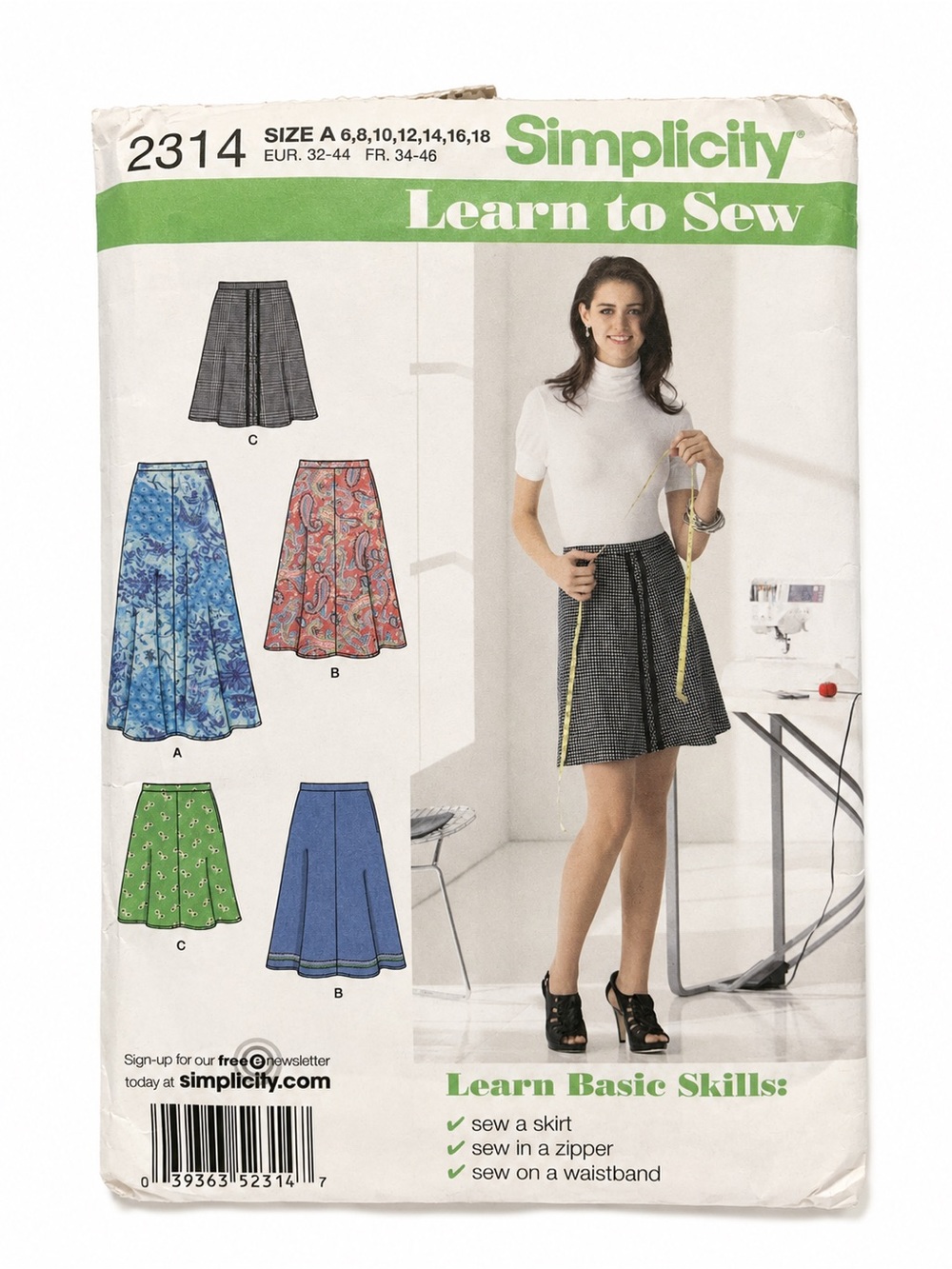 Simplicity 2314 Learn to Sew Skirt Pattern Sizes 6 to 18 Uncut